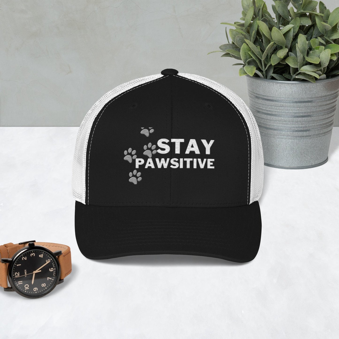 Stay Pawsitive Cap- Black/White