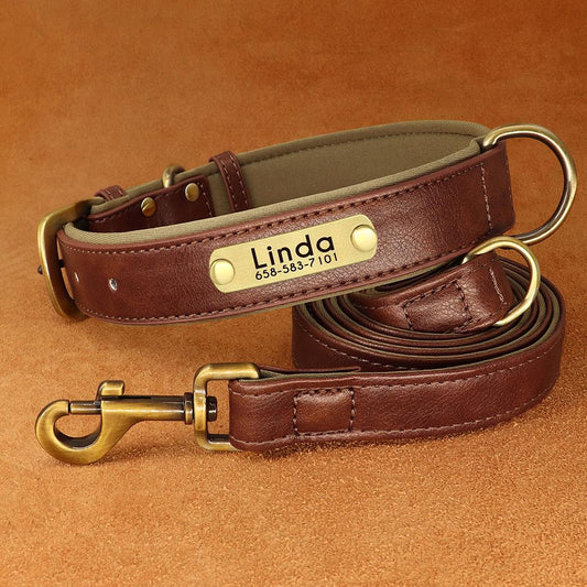 brown pet luxury leash & collar