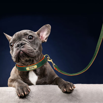 Green Luxury Leather Pet Leash & Pet Collar