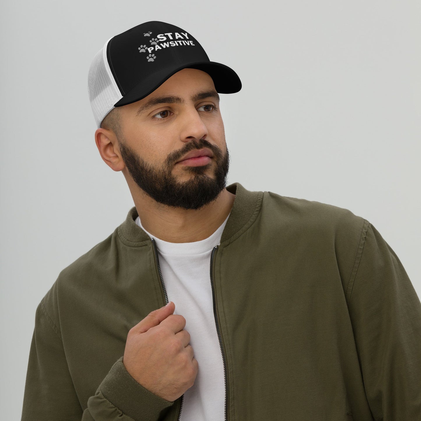 Stay Pawsitive Cap- Black/White