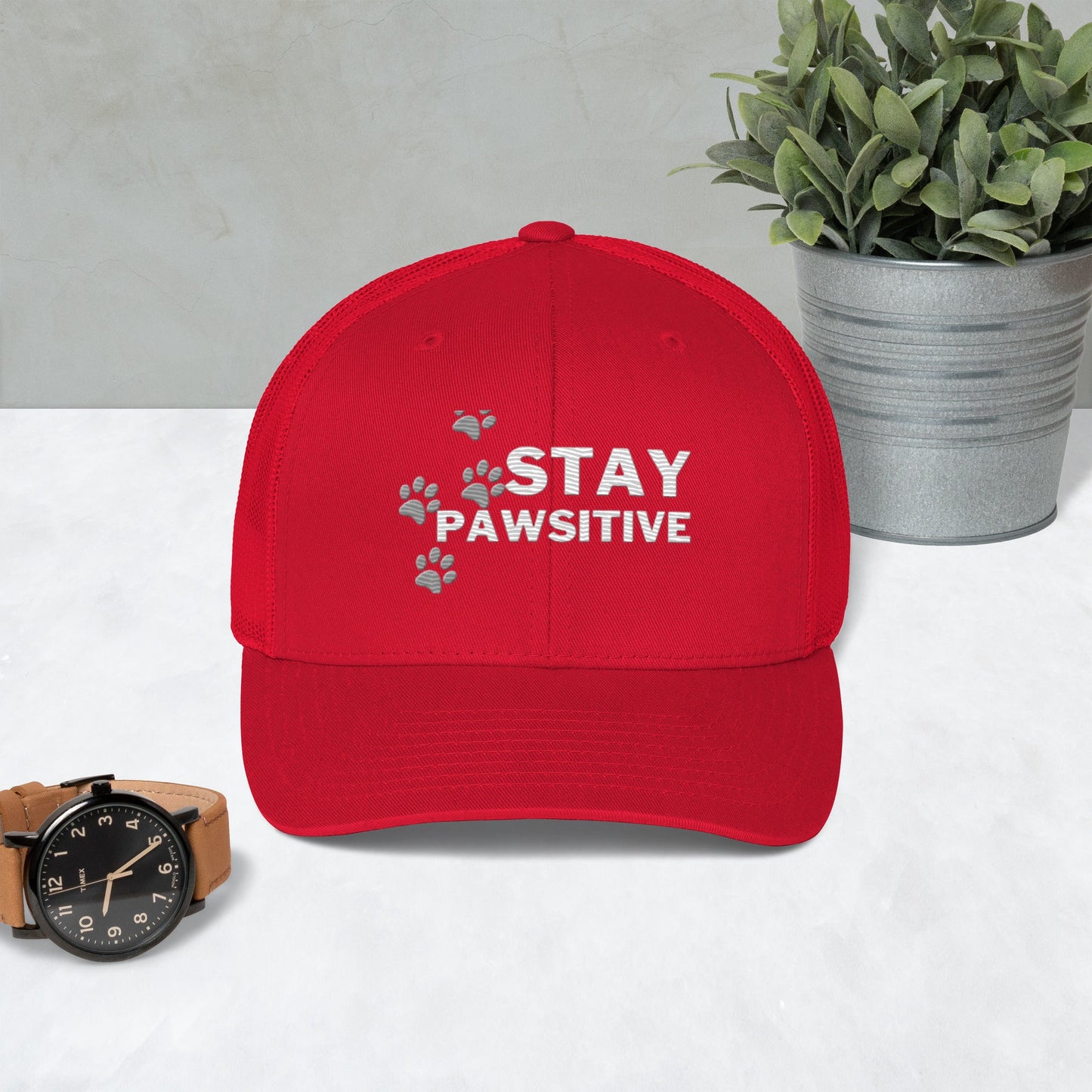 Stay Pawsitive Cap- Red